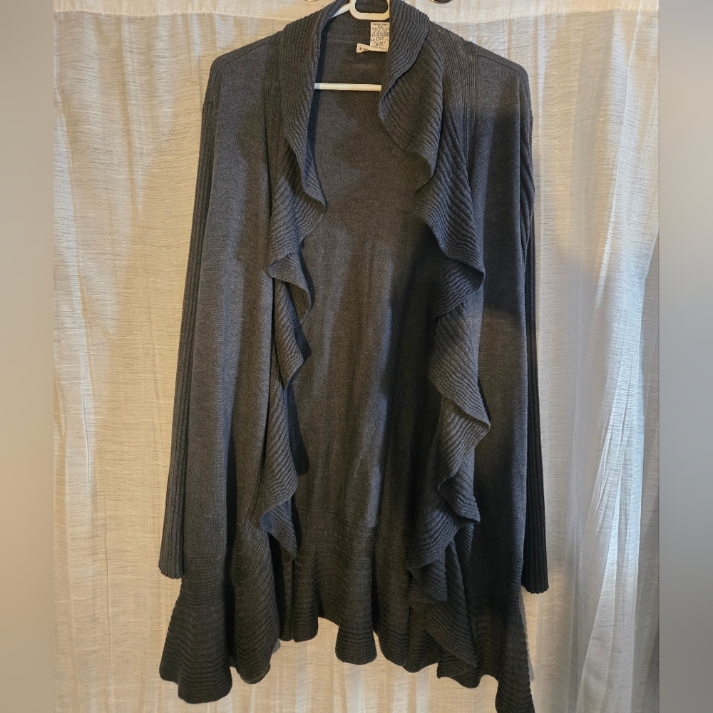 Reference Point Gray Womens Cardigan Sweater Ruffled Edge 3xl